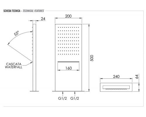 Верхний душ настенный 50x20 см Remer INOX SS350SSCAX