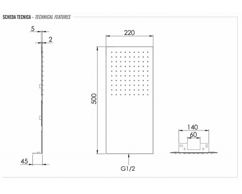 Верхний душ настенный 50x22 см Remer INOX SS350UFX