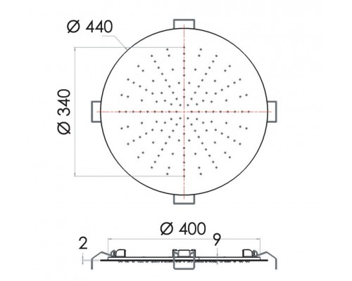 Верхний душ потолочный 44 см Remer INOX SS357EFM44