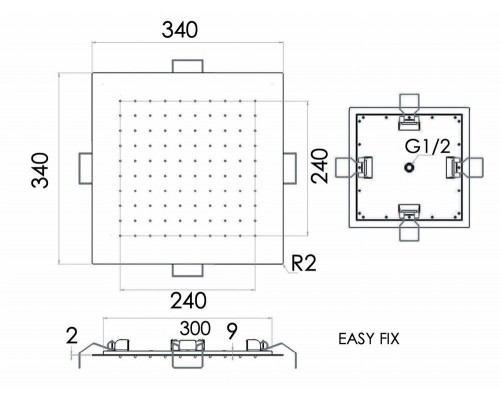 Верхний душ потолочный 34 см Remer INOX SS357EFS34
