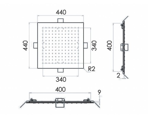 Верхний душ потолочный 44 см Remer INOX SS357EFS44