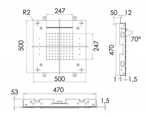 Верхний душ потолочный с подсветкой 50 см Remer INOX SS357RS50NC