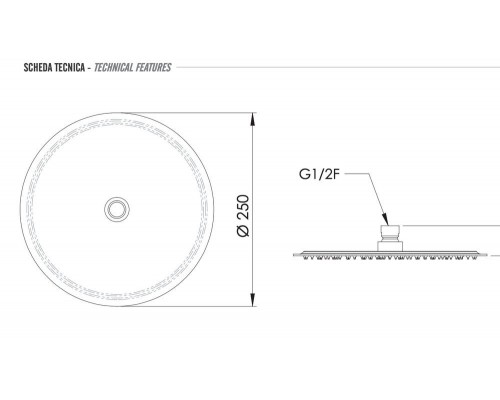 Верхний душ с шарнирным соединением 25 см Remer INOX SS357UFM25X, нержавеющая сталь