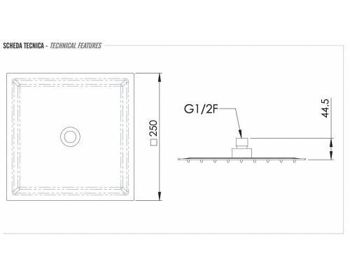 Верхний душ с шарнирным соединением 25 см Remer INOX SS357UFS25X, нержавеющая сталь