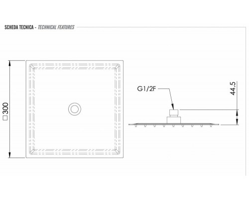 Верхний душ с шарнирным соединением 30 см Remer INOX SS357UFS30X, нержавеющая сталь