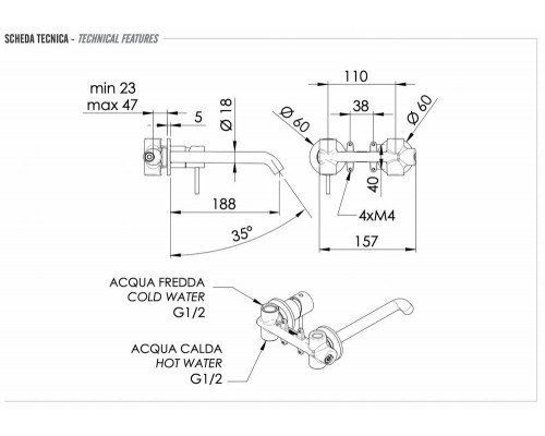 Смеситель для раковины Remer X Style INOX SSX15PL, нержавеющая сталь