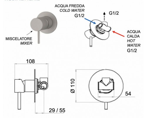 Смеситель для душа Remer X Style INOX SSX30L, нержавеющая сталь