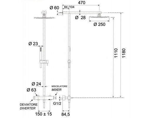 Душевая система Remer X Style INOX SSX37UFM25, нержавеющая сталь