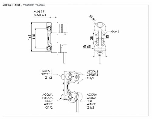 Смеситель для душа Remer X Style INOX SSX92P, нержавеющая сталь