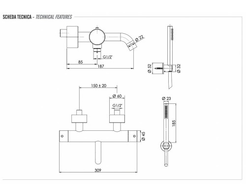 Смеситель для ванны Remer X Style INOX SSXT02, нержавеющая сталь