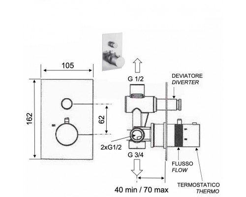 Смеситель для душа Remer X Style INOX SSXT09Q, нержавеющая сталь