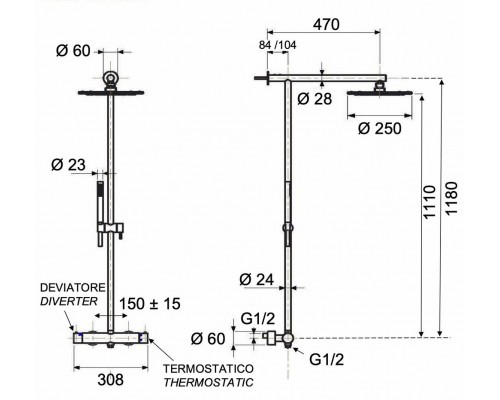 Душевая система Remer X Style INOX SSXT37UFM25, нержавеющая сталь