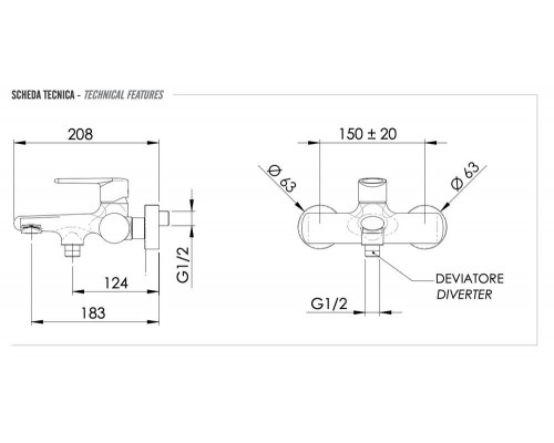 Смеситель для ванны Remer Vanity V05NO, черный матовый
