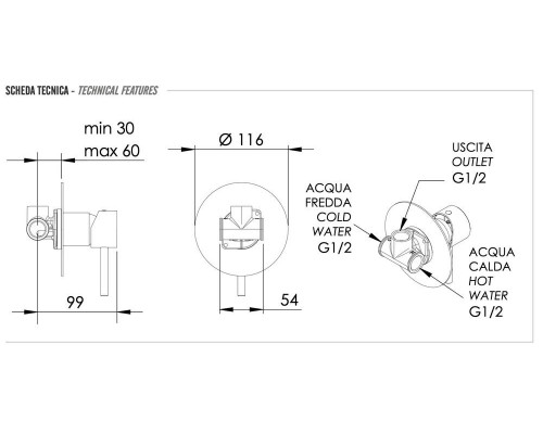 Смеситель для душа Remer X Style X30LCFP, чёрный брашированный хром
