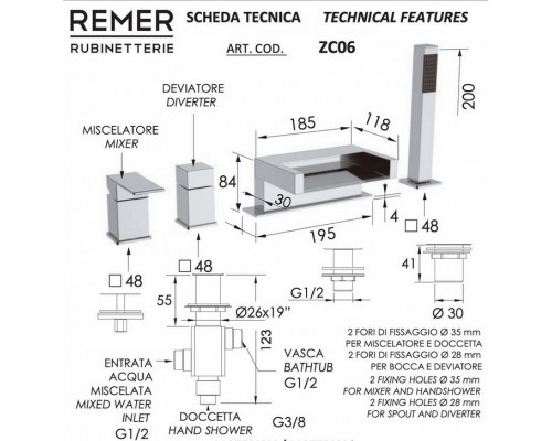 Смеситель для ванны Remer ZC06