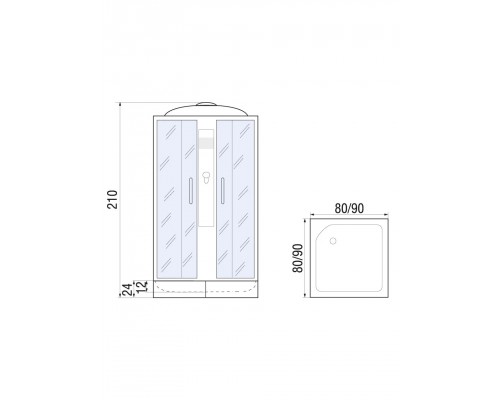 Душевая кабина River QUADRO 90х90 матовое стекло, профиль хром матовый