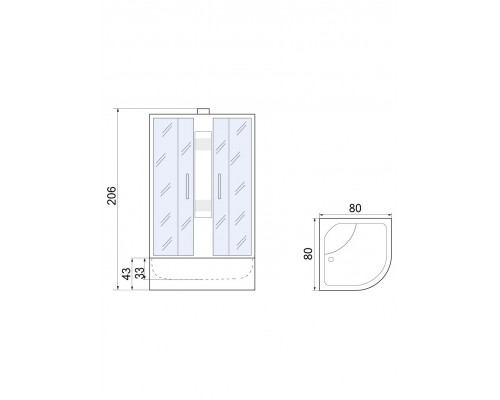 Душевая кабина River NARA Б/К 80х80 без крыши, матовое стекло, профиль хром матовый