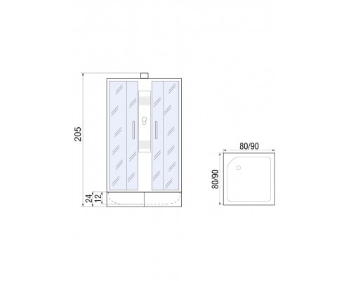 Душевая кабина River QUADRO Б/К 90х90 без крыши, матовое стекло, профиль хром матовый
