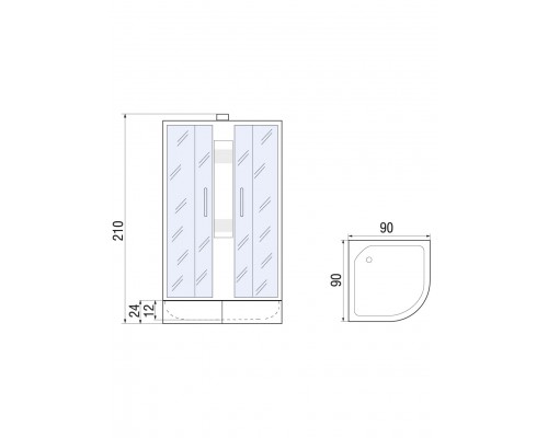 Душевая кабина River REIN Б/К 90х90 без крыши, матовое стекло, профиль хром матовый
