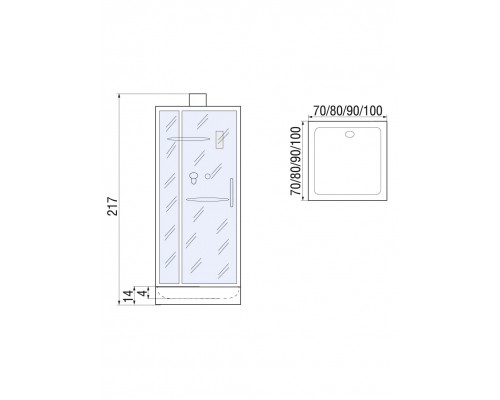 Душевая кабина River TANA Б/К 100х100 без крыши матовое стекло, профиль хром матовый