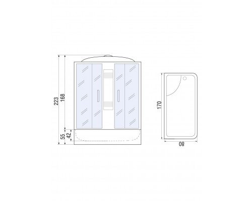 Душевая кабина River NARA 170х80 матовое стекло, профиль хром матовый