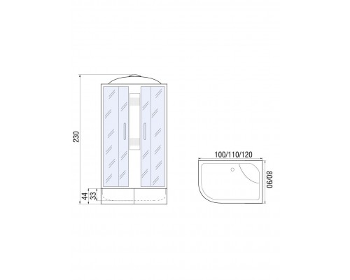 Душевая кабина River DUNAY XL 120х90 тонированное стекло, профиль хром матовый, правая