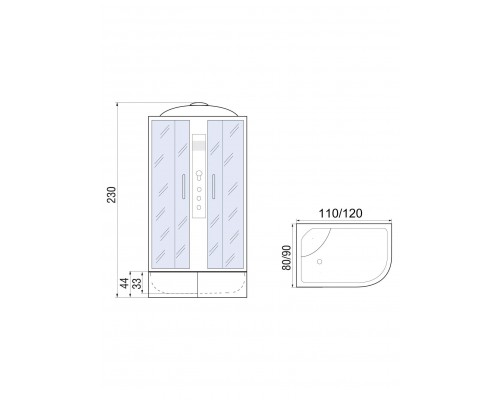 Душевая кабина River DUNAY XL 120х80 матовое стекло, профиль хром матовый, правая