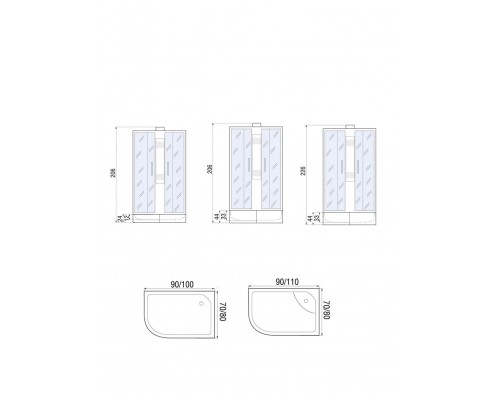 Душевая кабина River NARA Б/К 90х80 без крыши, матовое стекло, профиль хром матовый, правая