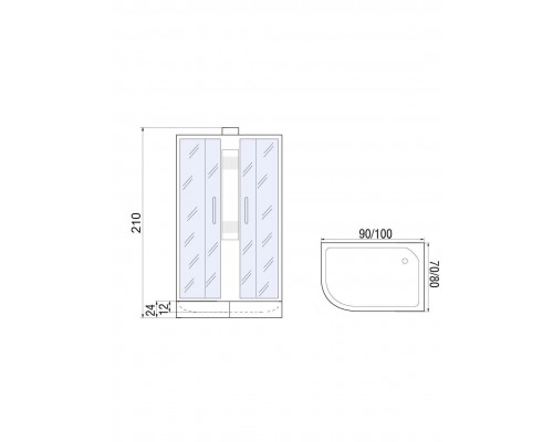 Душевая кабина River NARA 90х80 матовое стекло, профиль хром матовый, правая