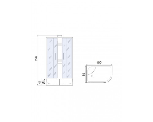 Душевая кабина River NARA Б/К XL 100х80 без крыши, матовое стекло, профиль хром матовый, левая