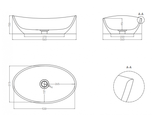 Раковина накладная Salini S-Sense Глянцевое NOEMI 560x340мм I 1101103G