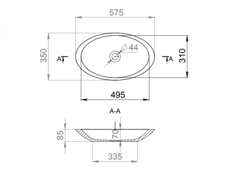 Раковина накладная Salini S-Stone Матовое CALLISTA 575x345мм I 1101202SM