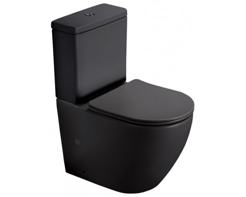 Унитаз напольный безободковый Santi Line SL-5016MB сиденье Duroplast, микролифт, арматура GEBERIT, чёрный матовый