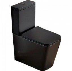 Унитаз напольный безободковый Santi Line SL-5017MB сиденье Duroplast, микролифт, арматура GEBERIT, чёрный матовый
