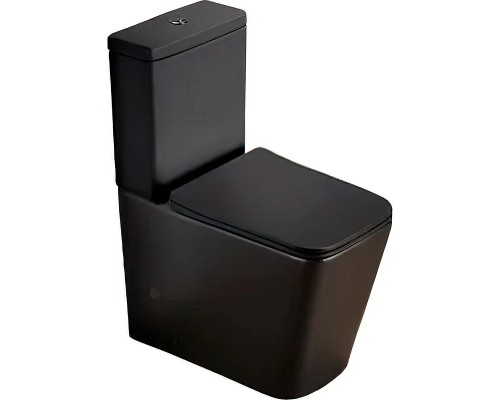 Унитаз напольный безободковый Santi Line SL-5017MB сиденье Duroplast, микролифт, арматура GEBERIT, чёрный матовый