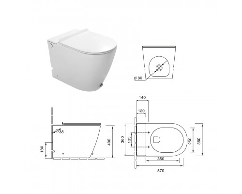 Унитаз напольный, приставной,безободковый, импульсный Santi Line SL-5030 сиденье Duroplast, микролифт, белый глянец