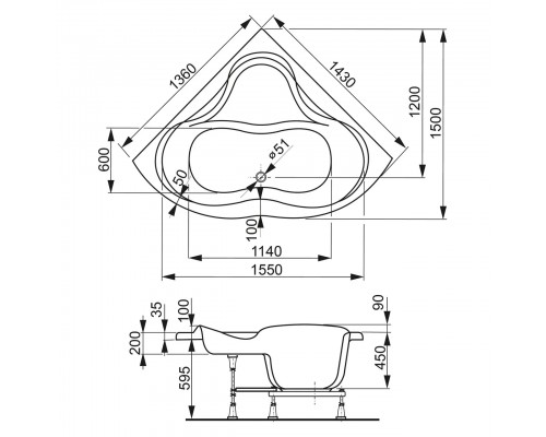 Акриловая ванна VagnerPlast Iris 143x143