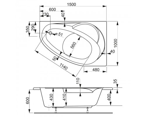 Акриловая ванна VagnerPlast Flora 150x100 R