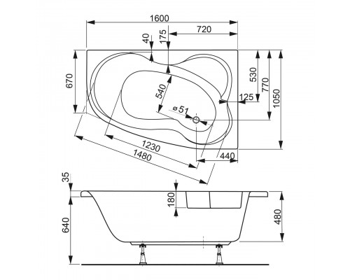Акриловая ванна VagnerPlast Melite 160x105 L