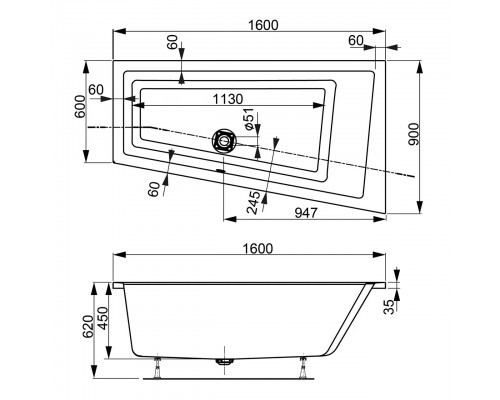 Акриловая ванна VagnerPlast Cavallo 160x90 R