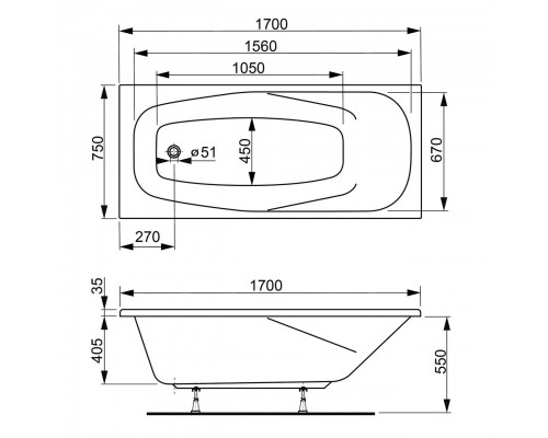 Акриловая ванна VagnerPlast Aronia 170x75