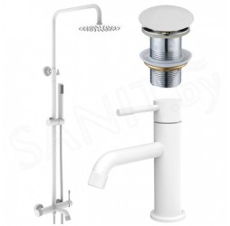 Душевая стойка Vieir V403562F со смесителем для умывальника белый матовый  Vieir V402511F и донным клапаном Vieir