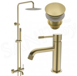 Душевая стойка Vieir V403562S со смесителем для умывальника золото матовое Vieir V403562S и донным клапаном Vieir