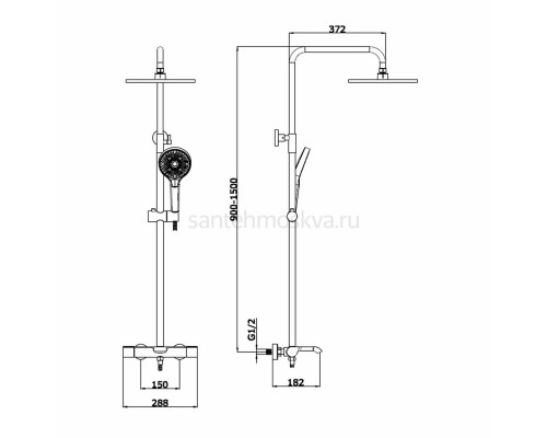 Vieir Душевая система 3 режима с изливом наружного монтажа (оружейная сталь ) V343561G
