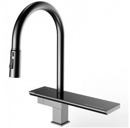 Vieir Смеситель кухонный каскадный излив + полка вытяжная лейка  (оружейная сталь ) V15014G