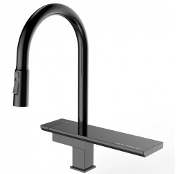 Vieir Смеситель кухонный каскадный излив + полка вытяжная лейка  (черный матовый ) V15014C