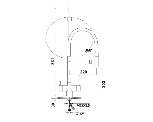 Vieir Смеситель кухонный под фильтр (2 воды) гибкий силиконовый излив  (оружейная сталь ) V15056G