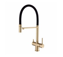 Vieir Смеситель кухонный под фильтр (2 воды) гибкий силиконовый излив  (Gold Brushed ) V15039S