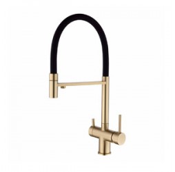 Vieir Смеситель кухонный под фильтр (2 воды) гибкий силиконовый излив  (Gold Brushed ) V15039S
