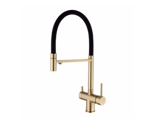 Vieir Смеситель кухонный под фильтр (2 воды) гибкий силиконовый излив  (Gold Brushed ) V15039S